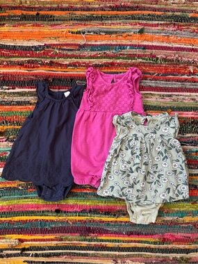 Carter's Navy, Pink & Green Floral Baby One-Piece Dress Bodysuits Set 18 MOS
